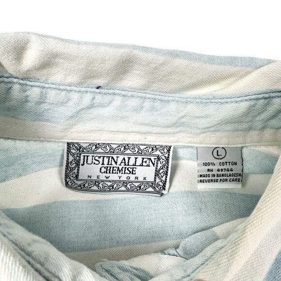 Justin Allen Chemise Striped Button Down Womens Shirt Large Boxy 90s Cotton - Picture 3 of 4